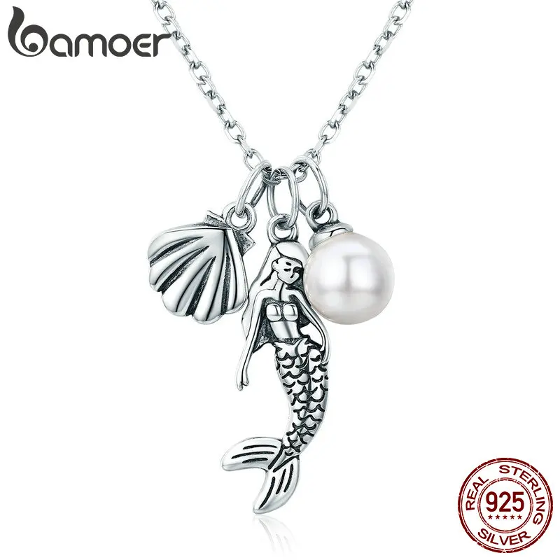 BAMOER, 925 пробы, серебряное, романтическое, Русалочка, легенда, раковина, подвеска, ожерелья для женщин, Стерлинговое Серебро, ювелирное изделие, подарок, SCN237