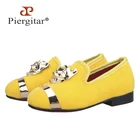 Piergitar 2021 новый стиль золотые бархатные детские туфли на плоской подошве ручной работы с металлической пряжкой Детские Лоферы для дня рождения с красной подовечерние вой