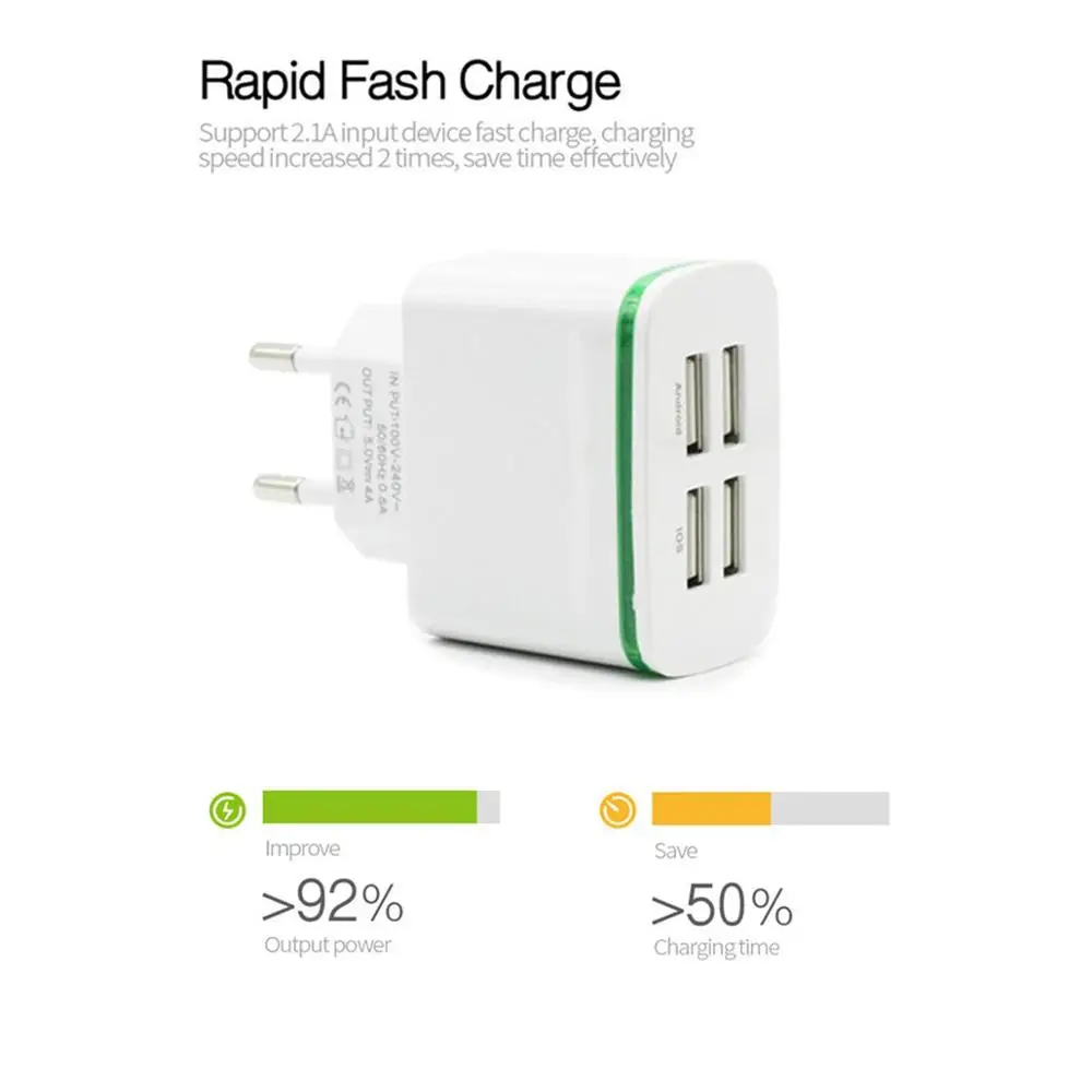 Настенное зарядное устройство адаптер Портативный 4 порта USB зарядная станция