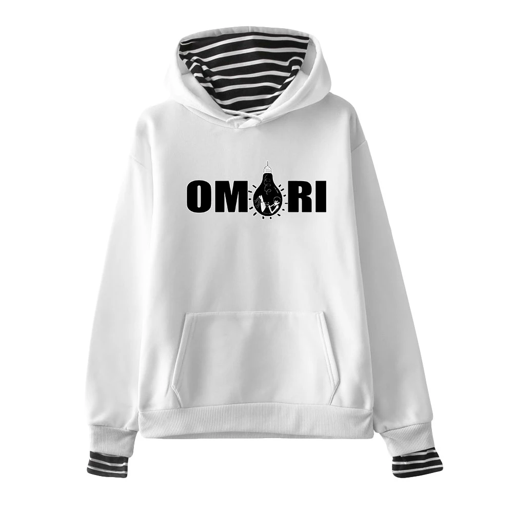 

Omori print Fake Two Piece Hoodie Sweatshrits Women/Men Long Sleeve Pullover Hooded Sweatshirt loose Tops INS Kawaii Style Hoody