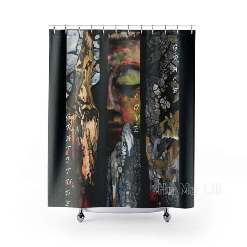 

Black Shower Curtain Collage Reproduction Bathroom Decor