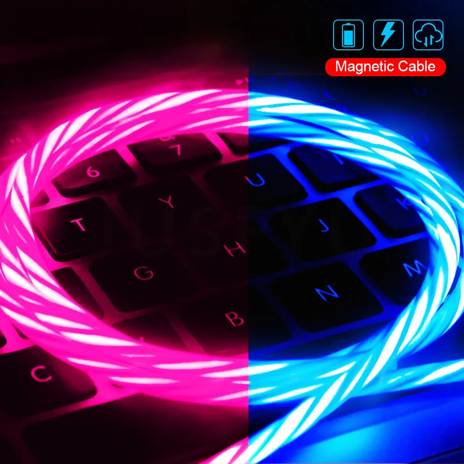 Светящийся кабель с разъемом Micro USB Type C мобильный телефон зарядные кабели