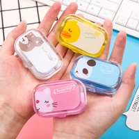 cartoon contact lens cases with mirror cute contact lens box square women girls travel contact lenses kit container case