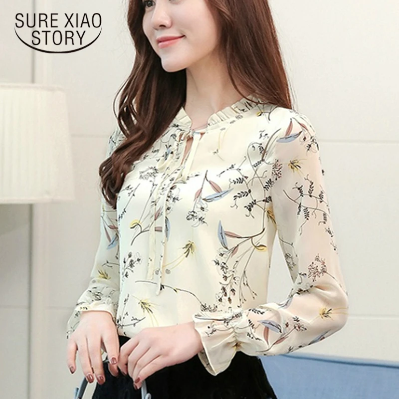 2021 женские топы Блузки из шифона рубашки Цветочный принт женственная блузка с