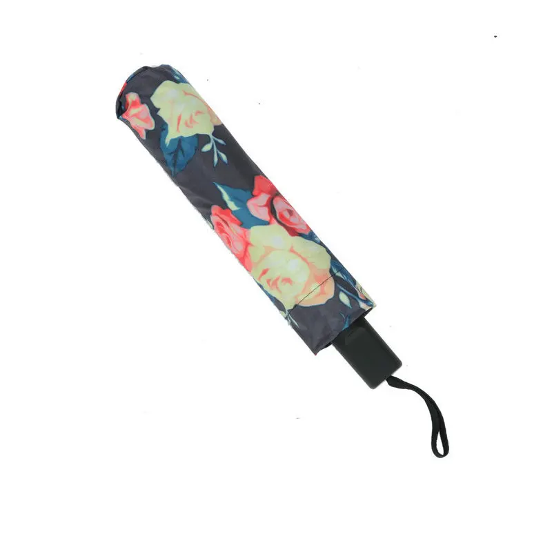Зонт от солнца и дождя для женщин складывается в три раза с черным покрытием