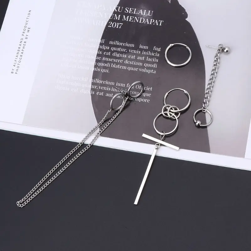 

4Pcs Earrings Kit Korean Earrings Long Chain Bangtan Boys Titanium Earrings Set