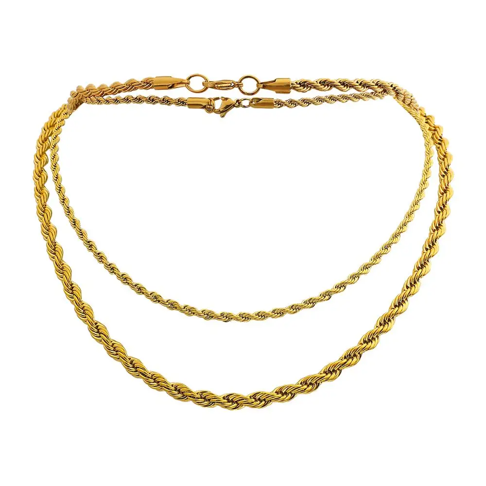 

AENSOA Hip Hop Punk Gold Color Multilayer Necklaces Minimalist Chunky Metal Swag Thick Twist Rope Chains Necklace for Women Men