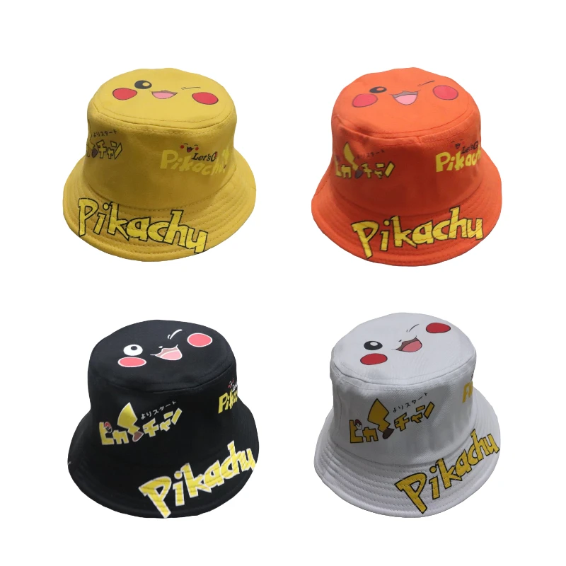 

New Pokemon Cute Anime Figure Pikachu Graffiti Street Party Hat Children's Sun Hat Unisex Cotton Fisherman's Hip Hop Bucket Hat