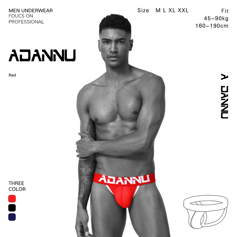 

ADANNU Brand Male Mesh Low Waist Sexy Underwear Solid Briefs Gay Penis Pouch Wonderjock Bikini G-string Jockstrap thong