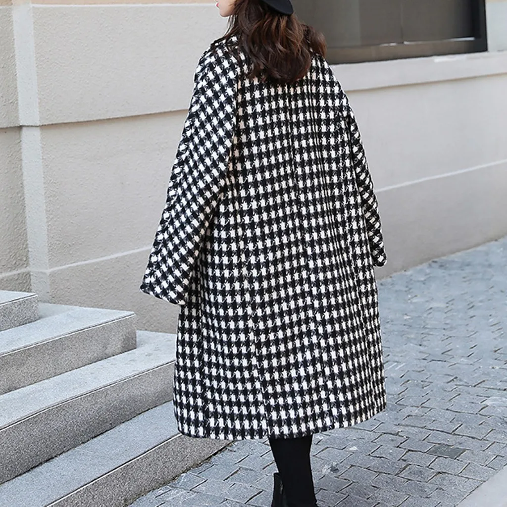 Зимняя женская одежда Женская винтажная офисная клетчатая шерстяная с длинными
