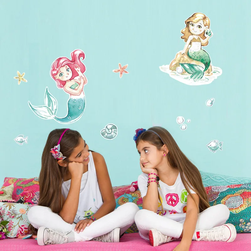 DIY мультфильм Русалка детская комната настенная наклейка Рыба картины для
