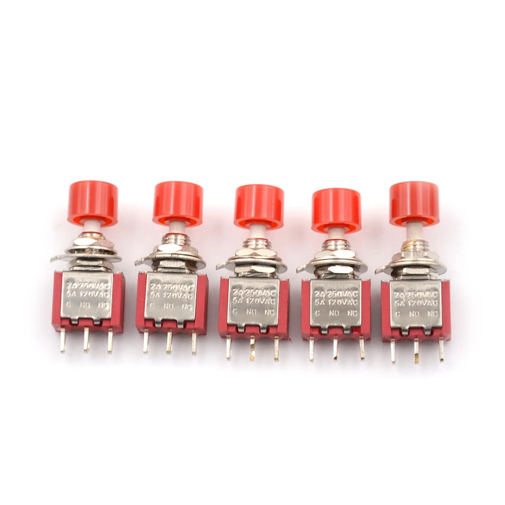 

5pcs/lot Red 3Pin C-NO-NC 6mm Mini Momentary Automatic return Push Button Switch ON-(ON) 2A 250V AC/5A 120V AC Toggle Switches