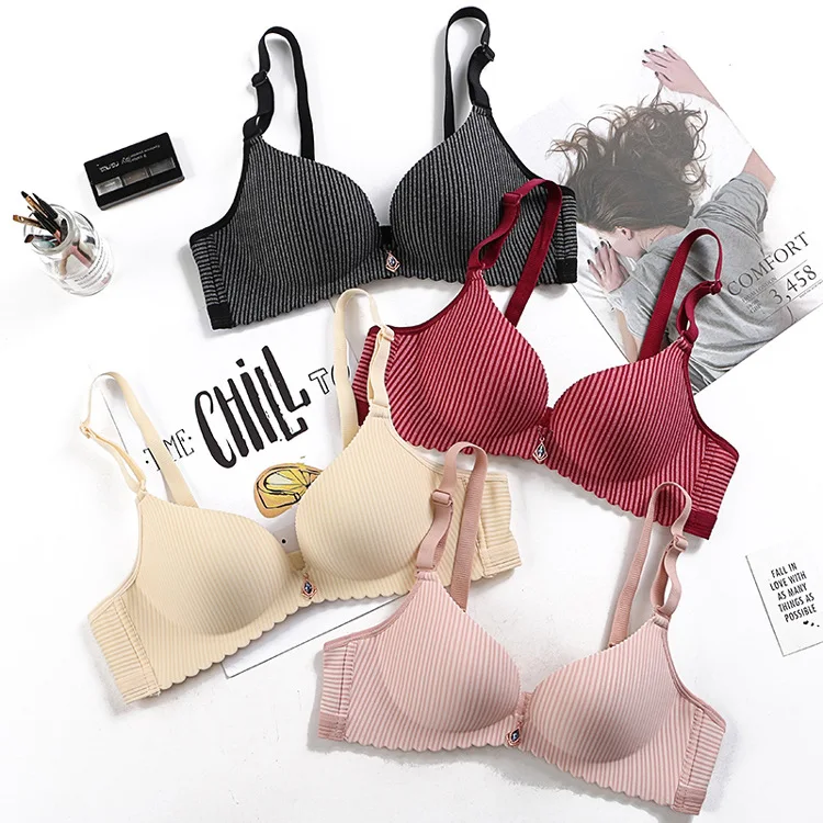 Новый Бесшовный полосатый беспроводной бюстгальтер для девочек сексуальное