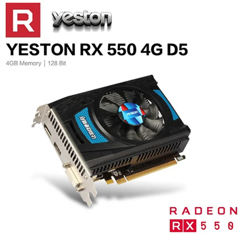 Yeston RX550--4G D5 Графика карты Radeon Chill 4 Гб памяти GDDR5 128Bit 6000 МГц DP1.4HDR + HDMI2.0b DVI-D небольшой