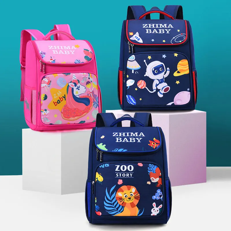 Children Orthopedic School Backpack for Girls Boys Zoo Story Printing Grades 1-3 Student School Bags Mochila Infantil Escolares