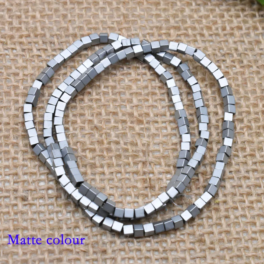 7-Matte Silver 2/3/4mm Gold/Silver Color Plating Coated Natural Stone Hematite Cube Square Loose Spacer Beads For Diy Jewelry Marking 15" - Цвет: 7-Matte Silver