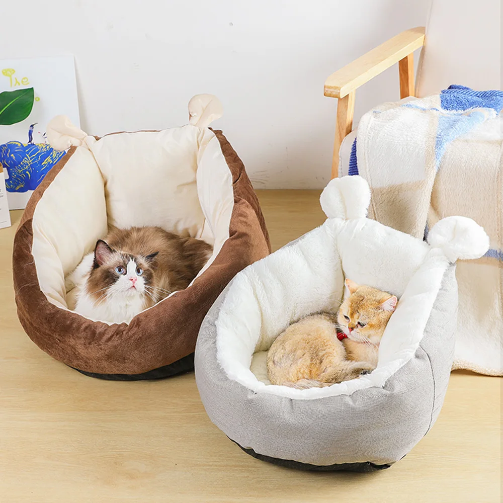 Круглая кровать для кошки плюшевая зимняя теплая лежак милая мягкая подушка в