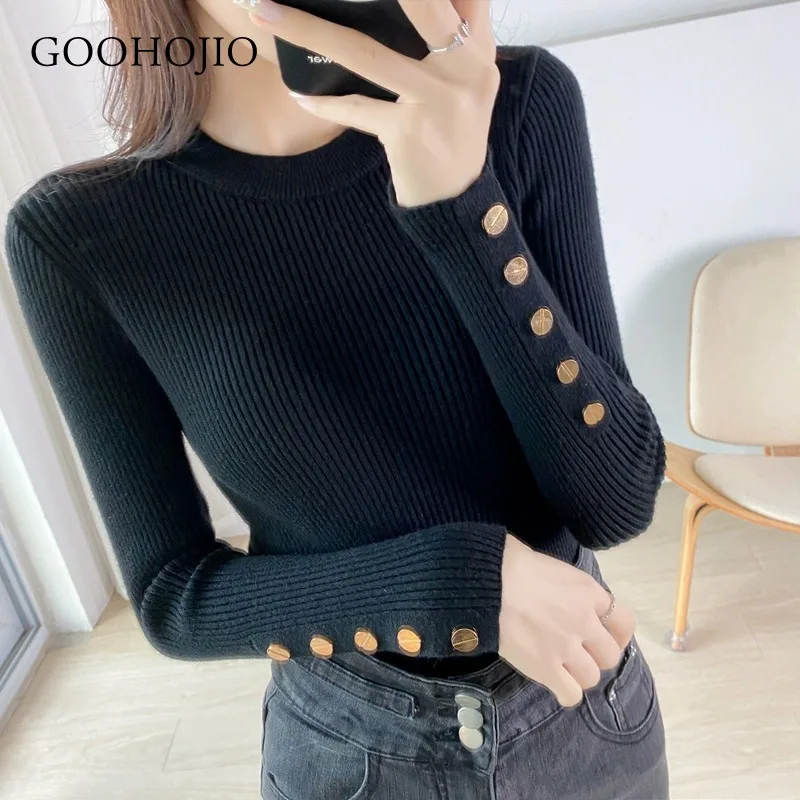 

GOOHOJIO Solid White and Black Tops Sweaters Winter Long Sleeve Turtleneck Pullovers Womens Sweaters Femme Clothing One Size