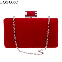 velvet women small clutch bags red color metal shoulder handbags dress party evening bags metal purse