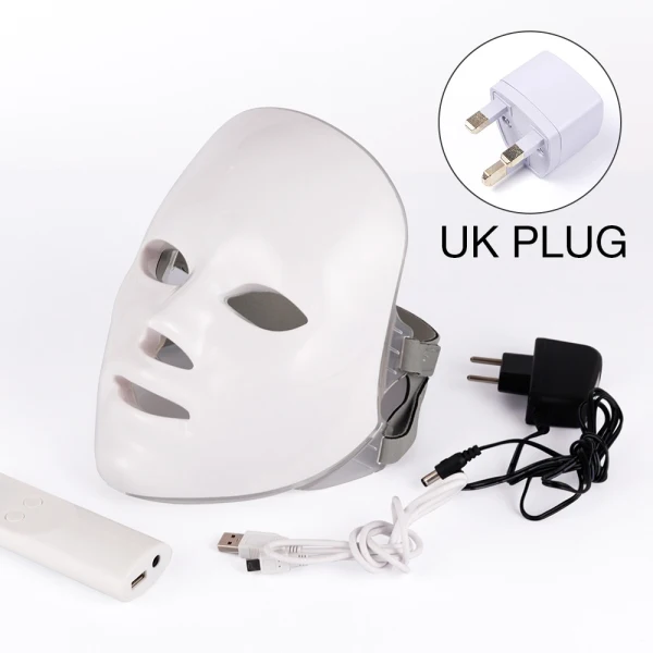 UK Plug nobox 7 цветов светильник светодиодный маска для лица омоложение кожи светодиодный маска фототерапия уход за лицом Красота анти отбеливание акне маска для удаления морщин - Цвет: UK Plug nobox