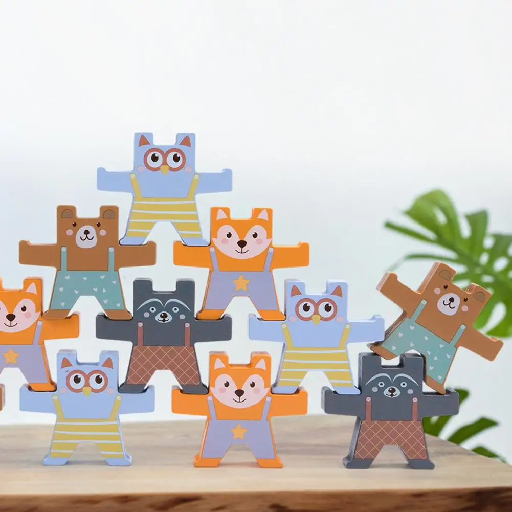 

12Pcs/Set Bear Shape Wooden Building Stacking Block Balance Kids Development Toy