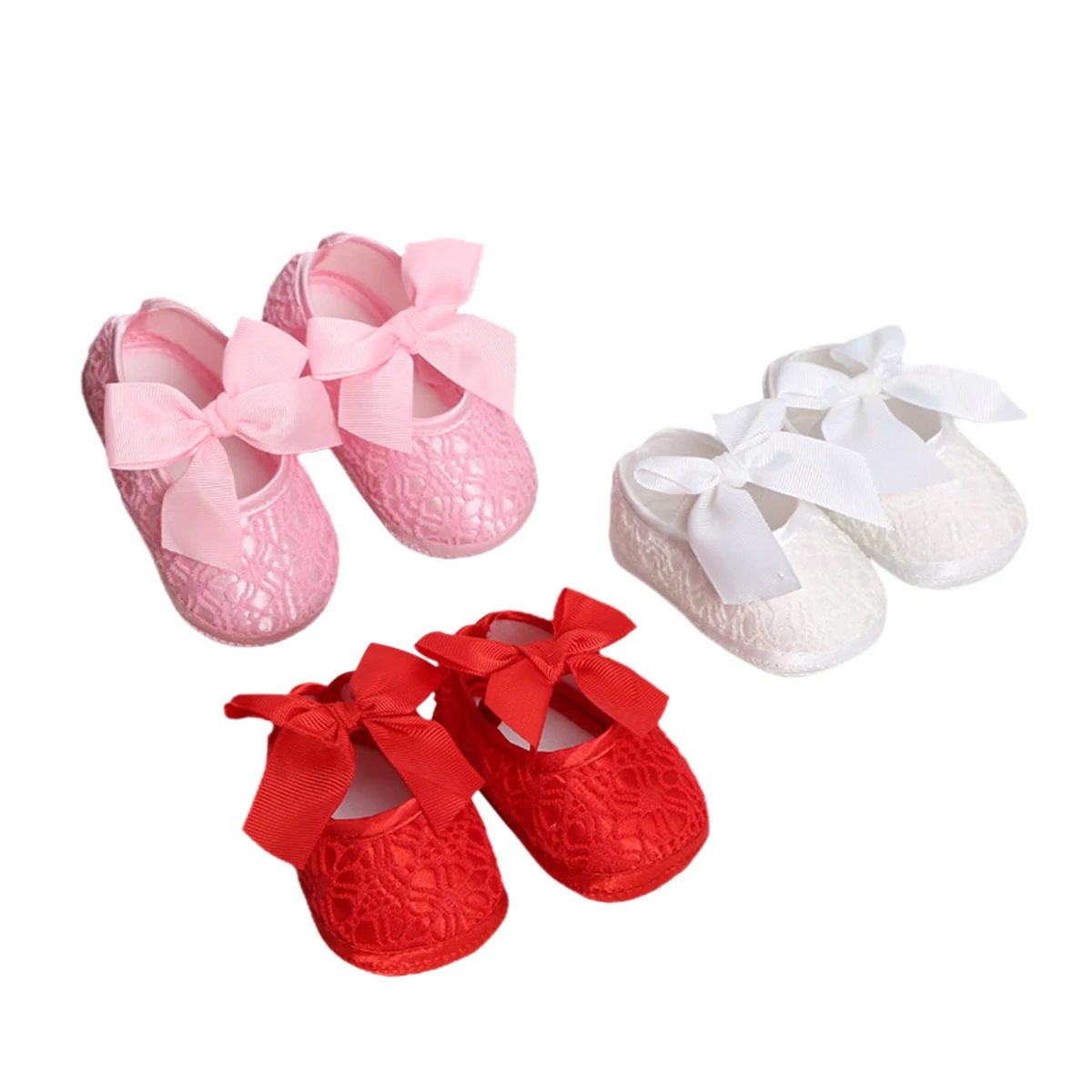 

Cute Baby Girl Baptism Shoes Soft Sole Bowknot Princess Dress Shoes Non-Slip Comfortable Infant Prewalkers 0-12 Months