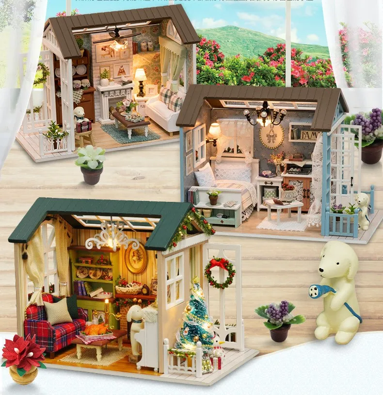 

Forest Happy Holiday Times Doll House Miniature DIY Model Building Dollhouse With Furnitures Wooden Handmade Toys Birthday Gift