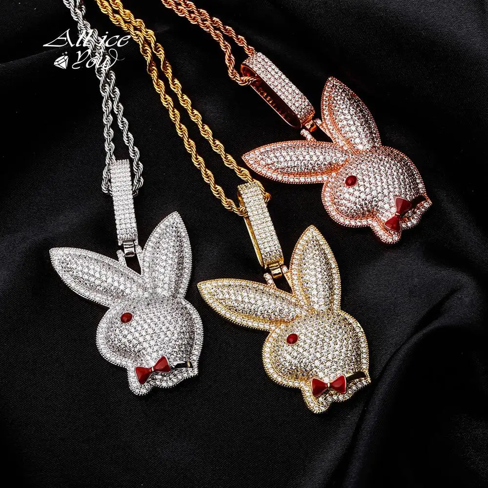 Ожерелье AIILCEONYOU в стиле хип хоп с подвеской виде головы кролика красными глазами