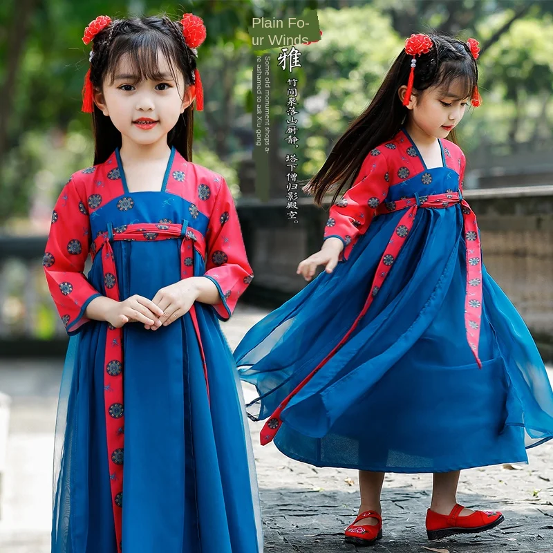 

Платье ханьфу, Детский костюм Тан, народное платье, старинные костюмы, традиционный Национальный костюм, сказочное платье, китайские девочк...