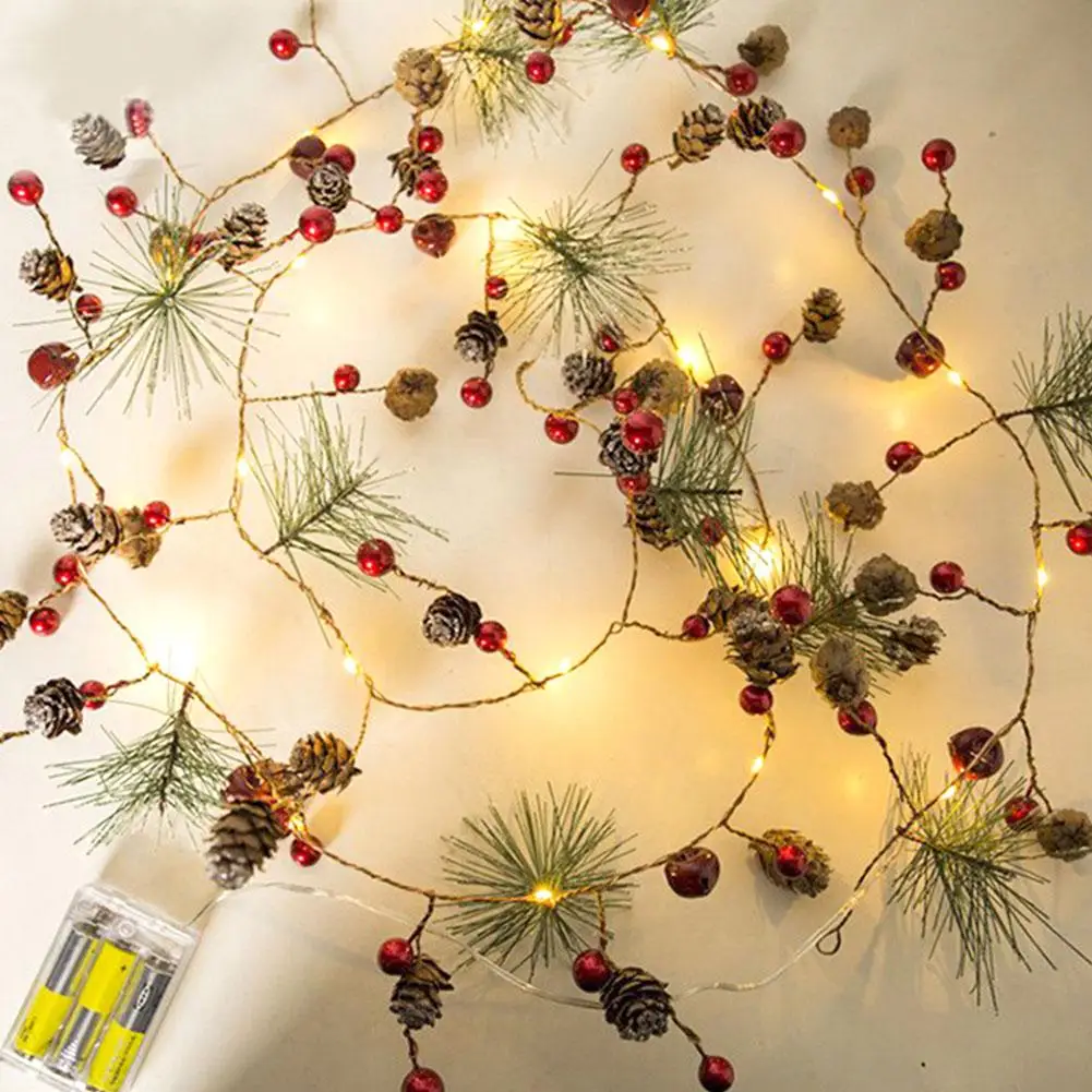 

LED String Lights Copper Wire Pinecone Pine Needle Decor Light For Home Christmas decoration Warm White Christmas Lights