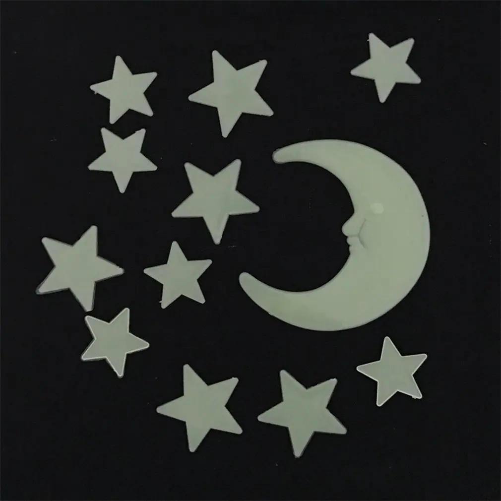 

Wall Decals Luminous Moon and Stars Sticker At Night Glow In The Dark with Stars Around for Kids Boy Girl Baby Room Decoration