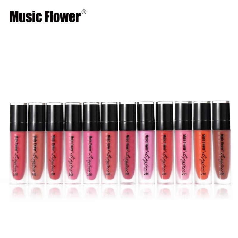 Бренд Music Flower макияж 24 шт./лот антипригарная чашка матовый блеск для губ часа