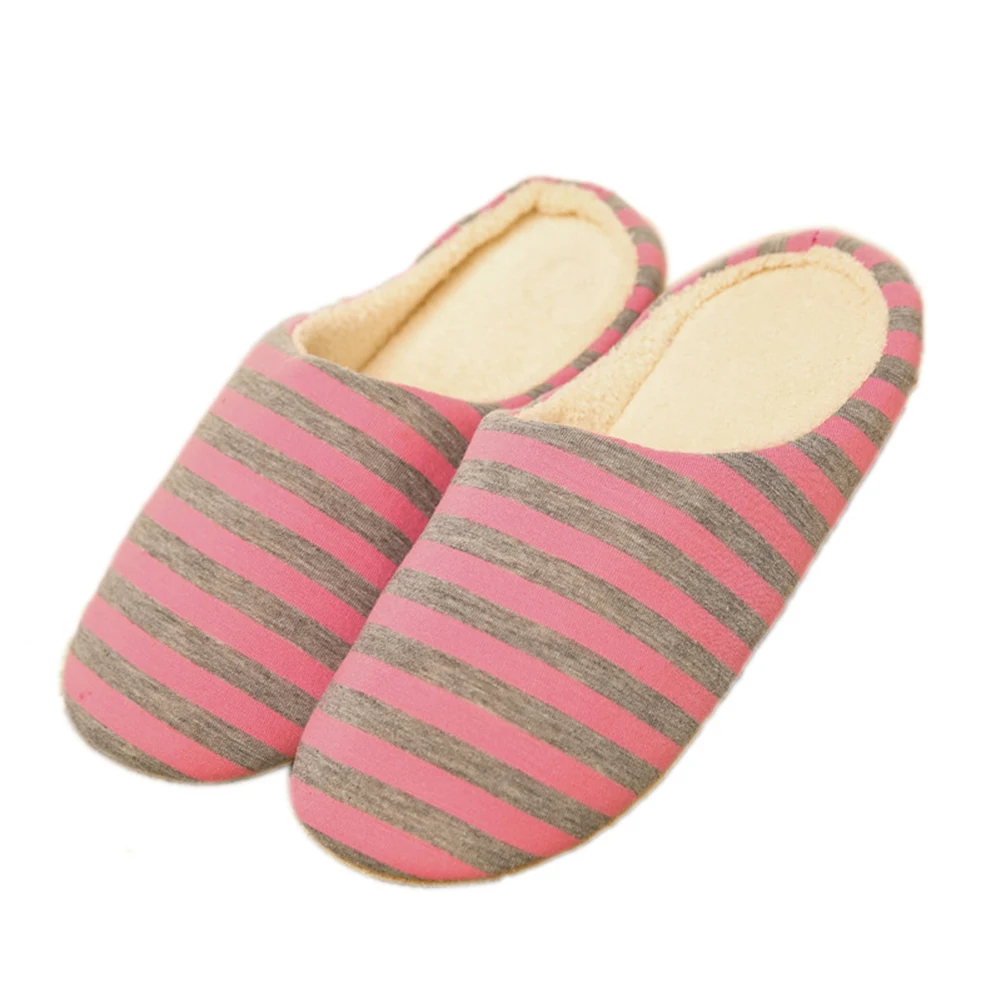 

Winter Women Coral Velvet Slipper Housewarming Soft Slippers Home Indoor Cotton Striped Floor Plush Shoes Drop Shipping