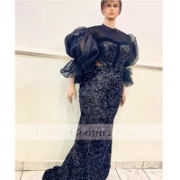 vintage sequined evening dresses o neck occasion party dress crystal african formal prom gowns