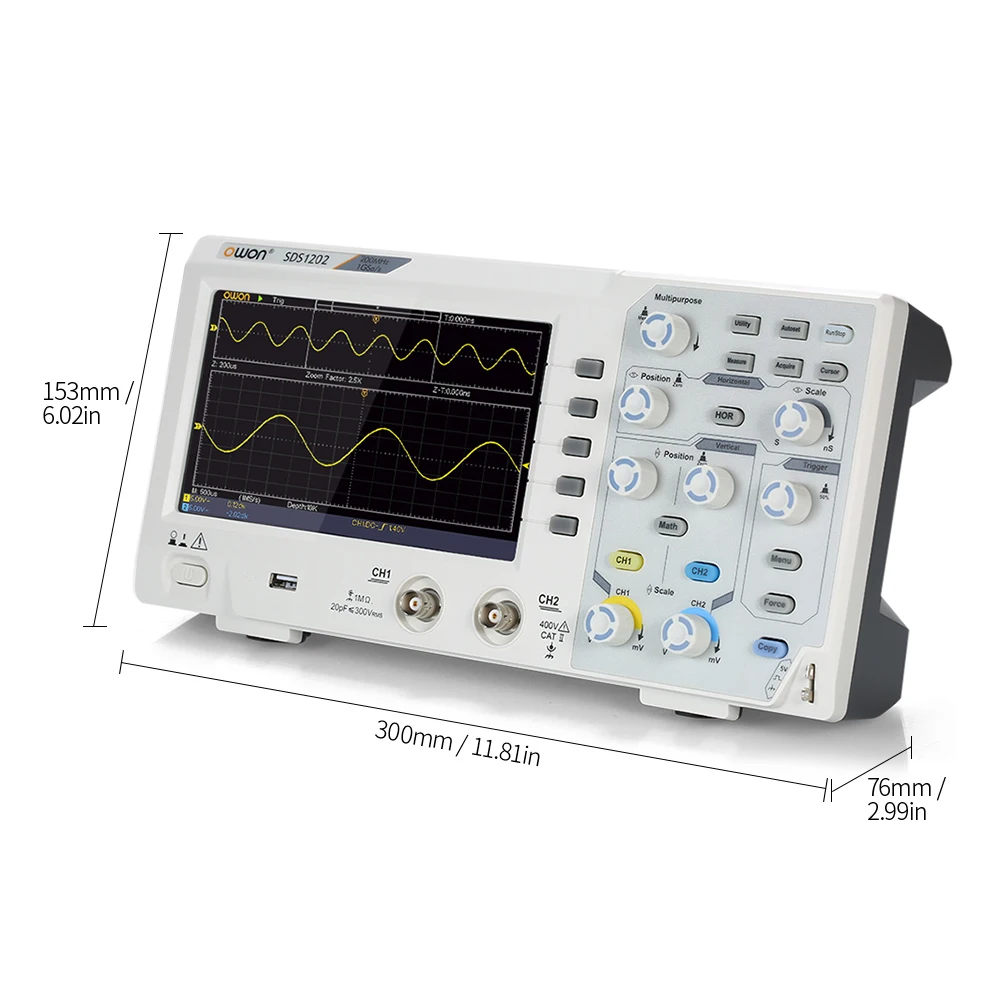 Owon SDS1102 Oscilloscope Oscillometer Digital Storage 2CH 100MHz 1GS/s 7-inch LCD Display | Инструменты
