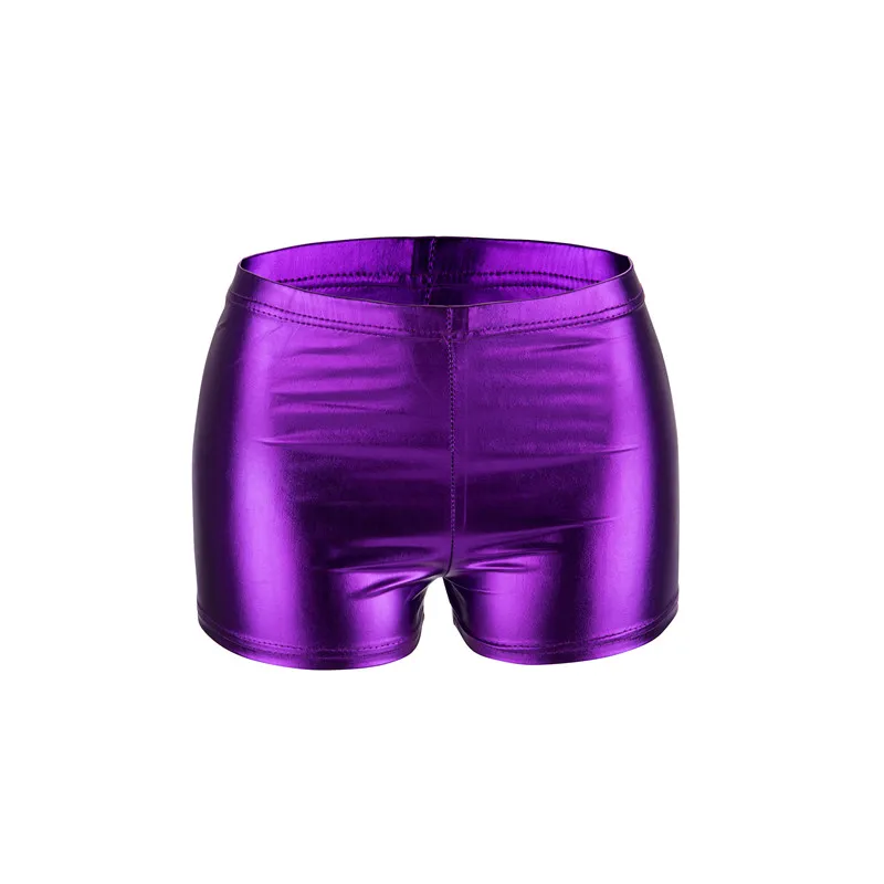 01Purple SAYFUT, высокое качество, из искусственной кожи, шорты для женщин, сексуальные женские шорты свободного кроя, повседневные шорты с эластичной талией размера плюс - Цвет: 01Purple