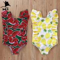 summer childrens one piece swimsuit ins style pineapple and watermelon print flying sleeve swimsuit kids sport beachsuit