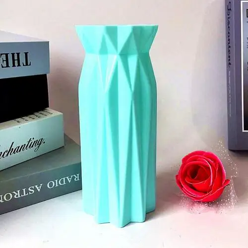 Light Blue Оригами пластиковые вазы ВАСО Декор 4 цвета имитация керамической вазы для цветов корзина для растений горшок контейнер скандинавский домашний декор 7x17 см - Color: Light Blue