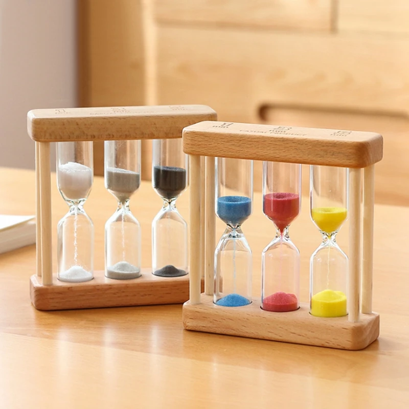 

Creative wooden hourglass ornaments 1/3/5 minutes hourglass timer 3 in 1 combination Sandglass home decoration crafts
