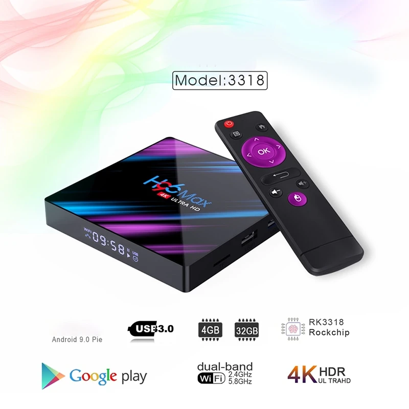 ТВ-приставка H96 MAX Android Rockchip RK3318 2 + 16 ГБ H.265 4K 60 кадров/с для Google Store Netflix Youtube |