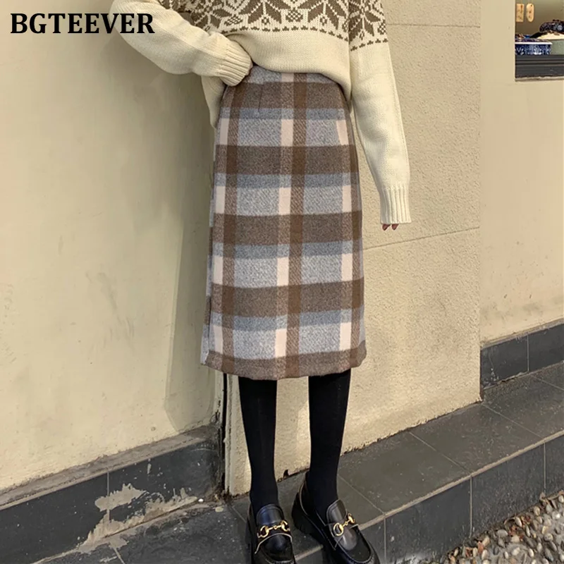 BGTEEVER повседневные эластичные женские клетчатые юбки с высокой талией 2020 весна