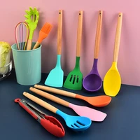12pcsset kitchen spoon set silicone cooking utensil set wooden handle spatula cooking tools kitchen accessory