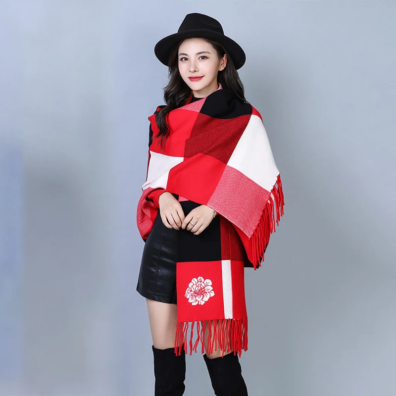 Клетчатая рубашка летучая мышь с рукавами свитер накидка женский свободный