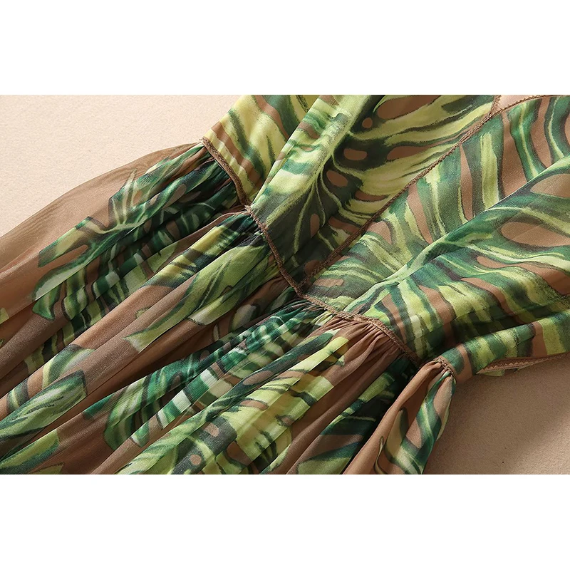 HIGH Quality 2020 Newest Fashion Runway Dress Women's Sleeveless Leaves Print Midi DRESS | Женская одежда