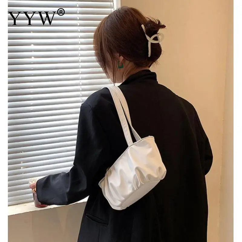 

Pleated Handlebags For Women PU Leather Shoulder Bag Womens Hand Bags New Arrival 2021 Trend Women's Bag Dumpling Handbag Female