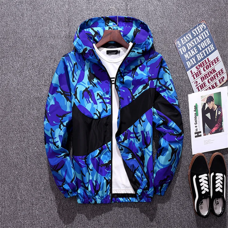

New casual jacket men's jacket large size hooded Korean version of the trend of floral camouflage jacket men's spring and autumn