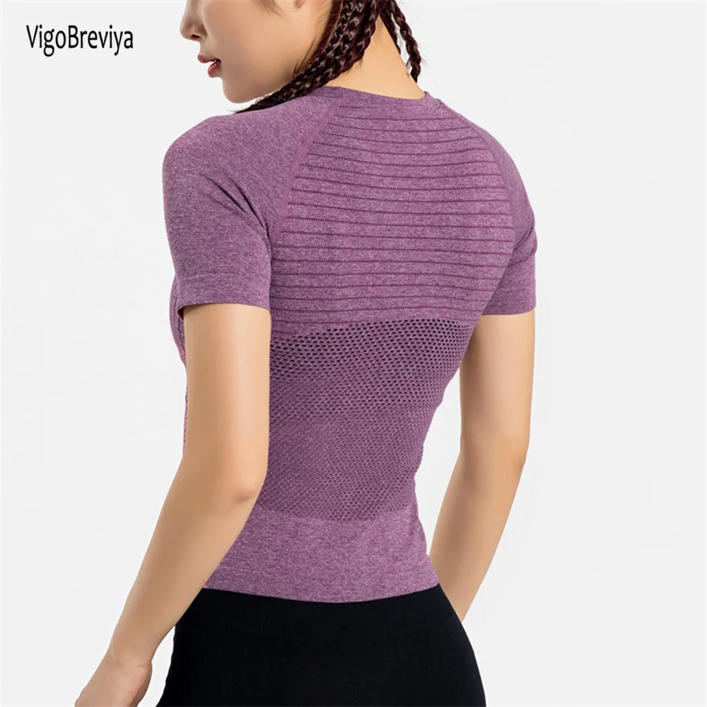 

VigoBreviya Sexy Seamless Yoga Shirts Women 2021 Fitness Training Sports T-shirt Gym Running Workout Tops Female Casual Clothing
