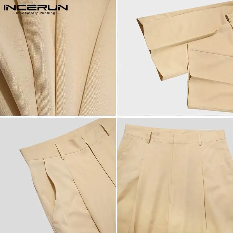 

Men Casual Pants Joggers Pockets Streetwear Baggy Fashion Straight Trousers Men 2021 Solid Color Korean Long Pants INCERUN S-5XL