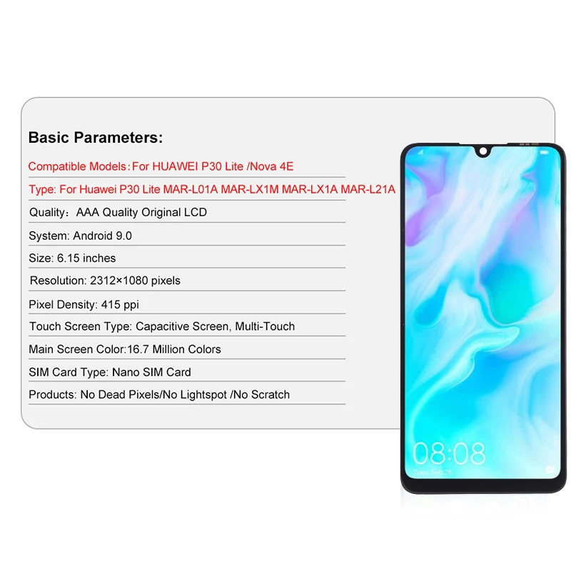 Оригинальный сенсорный ЖК-дисплей для Huawei P30 Lite Nova 4e 6 15 дюйма с рамкой сменный