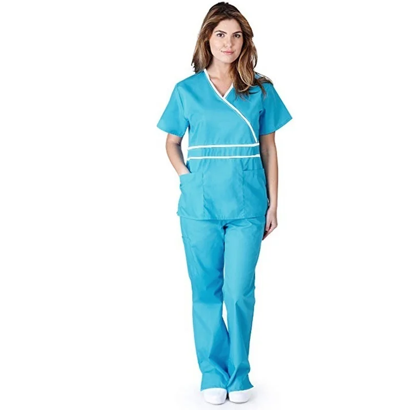 Женский модный набор из скраба топ с ложным запахом и завязкой сзади + брюки